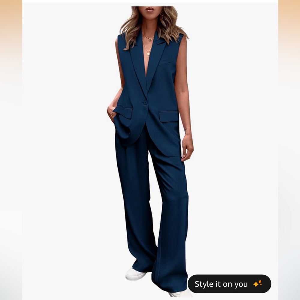 PRETTYGARDEN Women's 2 Piece Outfits Sleeveless Suit Vest and Wide Leg Pants